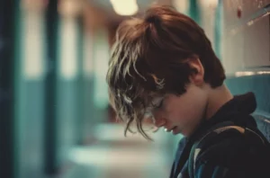  A young boy leans against a wall, reflecting the struggles of adolescence and the challenges of drug abuse. 